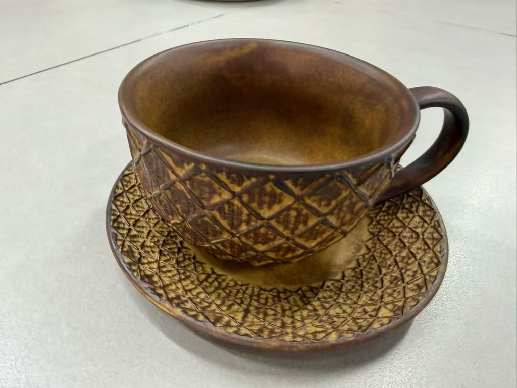 Vintage Weave Amber Jingdezhen Cup & Saucer