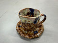 Wild Amber Agate Sapphire Splash Wabi-Sabi Ceramic Mug Set | One-of-a-Kind Hand Crinkled Jingdezhen Cup & Saucer