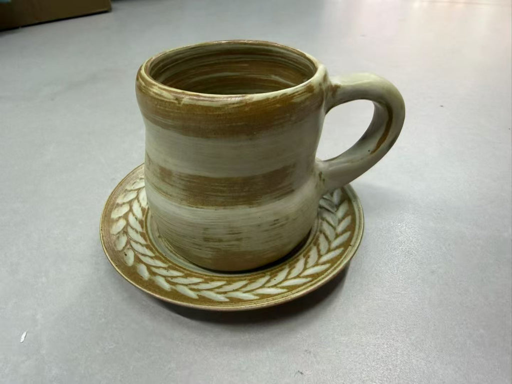 Wheatfield Clay Spiral — Jingdezhen Hand-Thrown Marbled Mug & Saucer Set