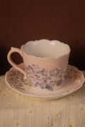 Hand Sculpted Lavender Hydrangea Jingdezhen Porcelain Mug & Saucer Set