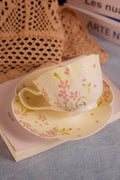 Hand Embossed Pink Wildflower Jingdezhen Cream Porcelain Mug & Saucer Set