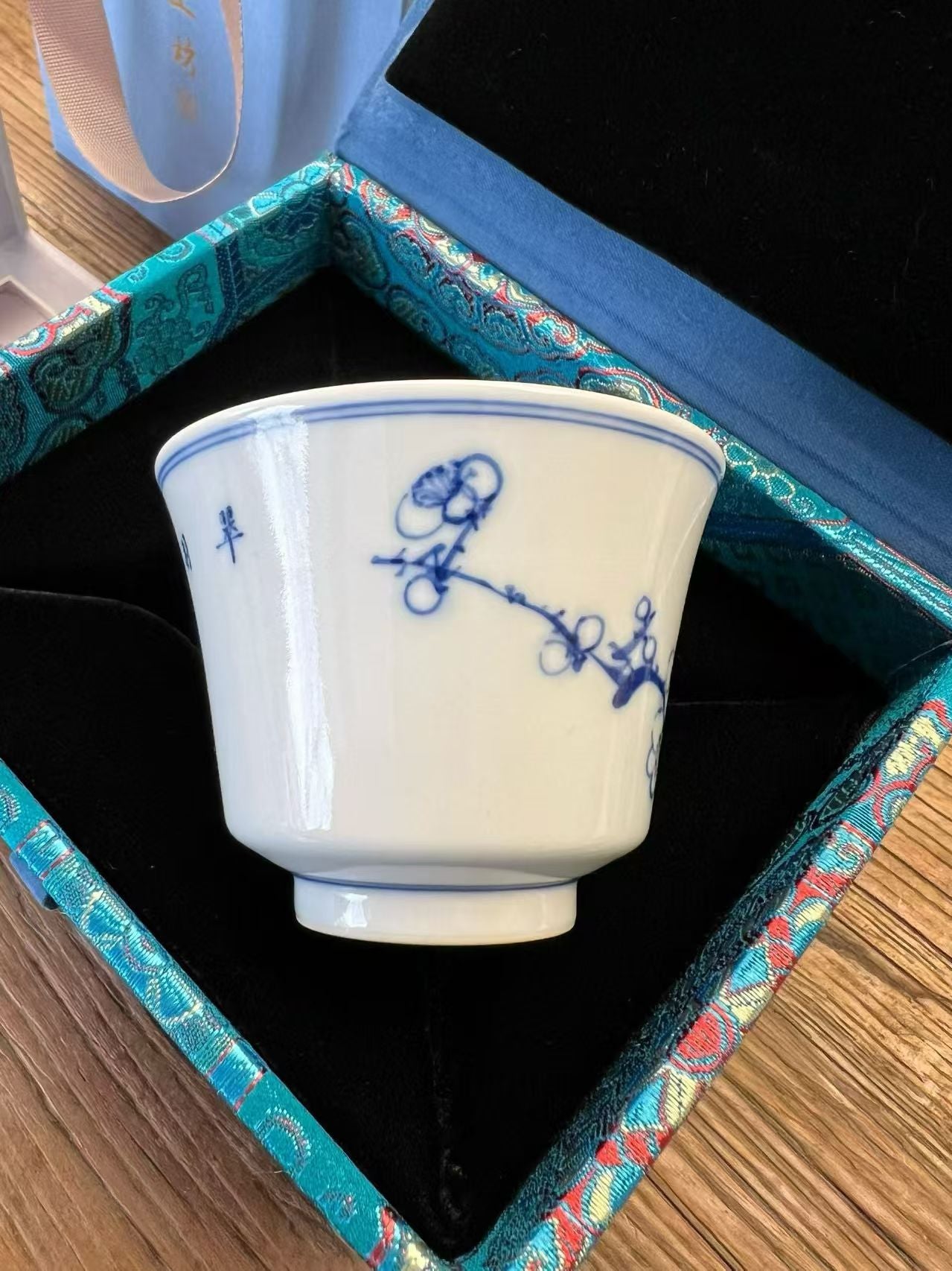 Jingdezhen Hand-Painted Blue and White Plum Blossom Teacup: "Whisper of Winter"