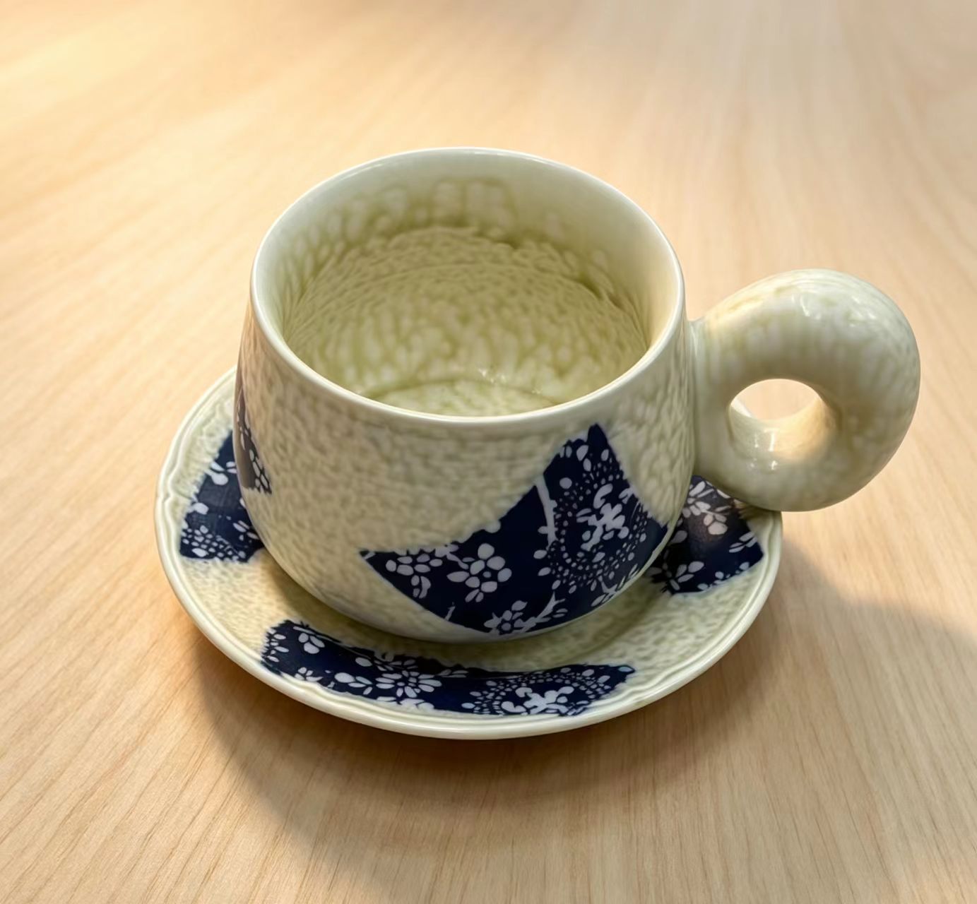 Jingdezhen Indigo Batik Hand-Thrown Ceramic Mug & Saucer Set