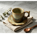 Jingdezhen Sunlit Amber Hand-Thrown Ceramic Mug & Saucer Set