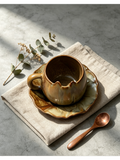 Jingdezhen Wood-Fired Cat Ear Ceramic Mug & Saucer Set
