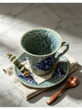 Deep Sea Coral Blue & White Cup & Saucer