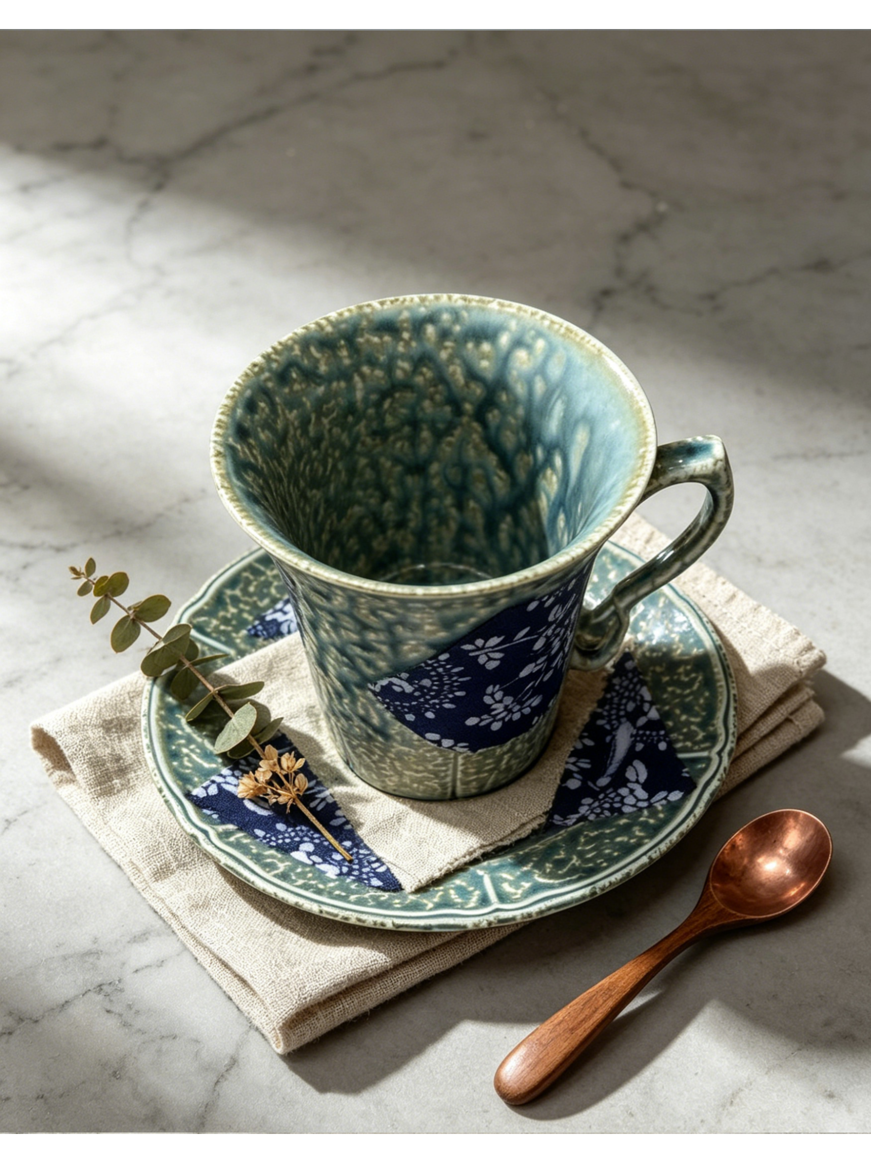 Deep Sea Coral Blue & White Cup & Saucer