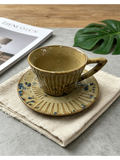 Fluted Kiln Snow — Jingdezhen Hand-Carved Sprinkled Cobalt Stoneware Cup & Saucer Set