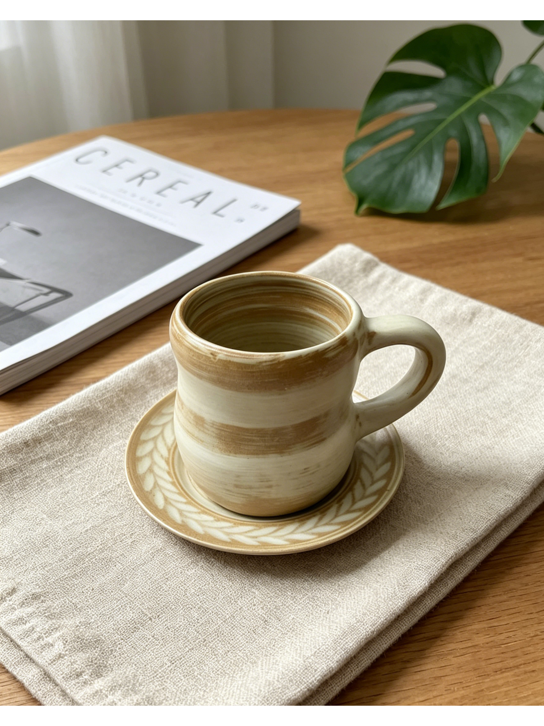 Wheatfield Clay Spiral — Jingdezhen Hand-Thrown Marbled Mug & Saucer Set