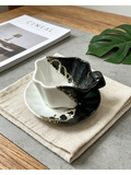 Tuxedo Ink Bloom — Jingdezhen Split-Glaze Fluted Pour-Over Dripper Set