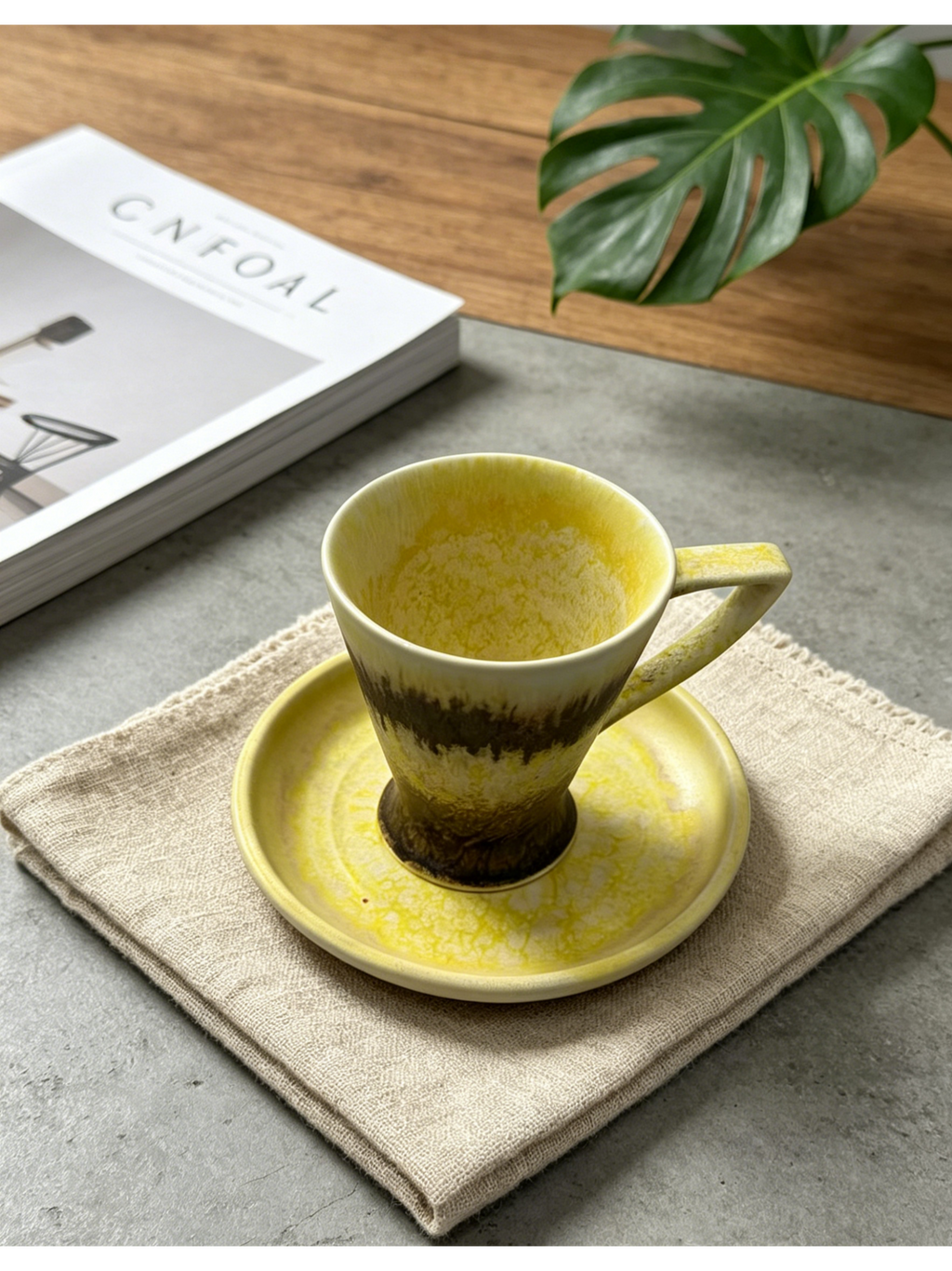 Golden Hour Drip — Jingdezhen Folk-Kiln Reactive Glaze Tall Espresso Cup & Saucer Set