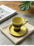 Golden Hour Drip — Jingdezhen Folk-Kiln Reactive Glaze Tall Espresso Cup & Saucer Set