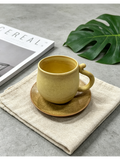 Sunny Kiln Pebble — Jingdezhen Hand-Thrown Mustard Yellow Mug & Saucer Set