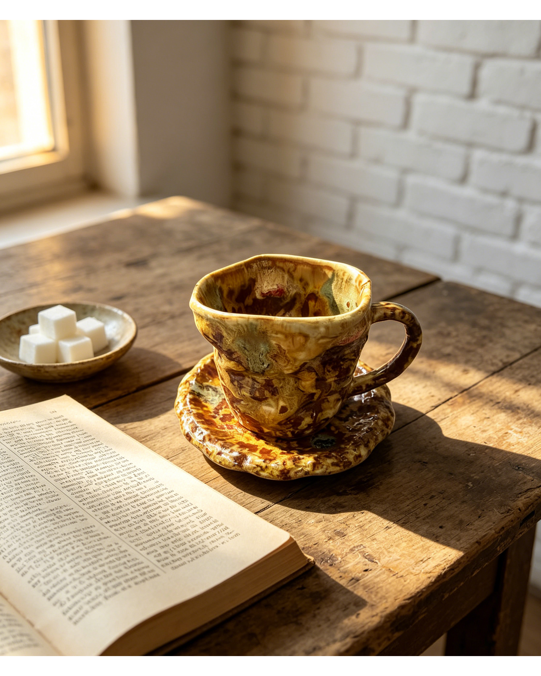 Handmade Flowing Glaze Wabi-Sabi Ceramic Mug Set | Jingdezhen Earth Art Cup & Saucer