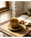 Autumn Wilderness Flow Glaze Wabi-Sabi Ceramic Mug Set | One-of-a-Kind Handmade Jingdezhen Cup & Saucer