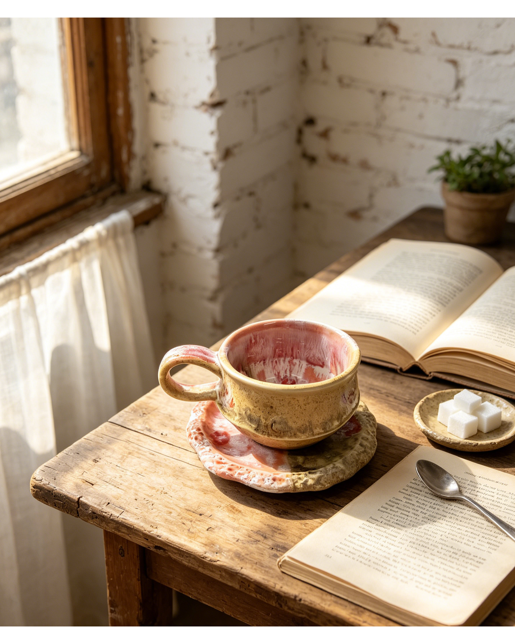 Blush Pink Earth Split Glaze Wabi-Sabi Ceramic Mug Set | One-of-a-Kind Handmade Jingdezhen Cup & Saucer