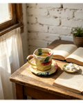 Pastel Primary Splash Wabi-Sabi Ceramic Mug Set | One-of-a-Kind Hand Crinkled Jingdezhen Cup & Saucer