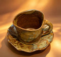 Jingdezhen Amber Ember Wood-Fired Ceramic Mug & Saucer Set