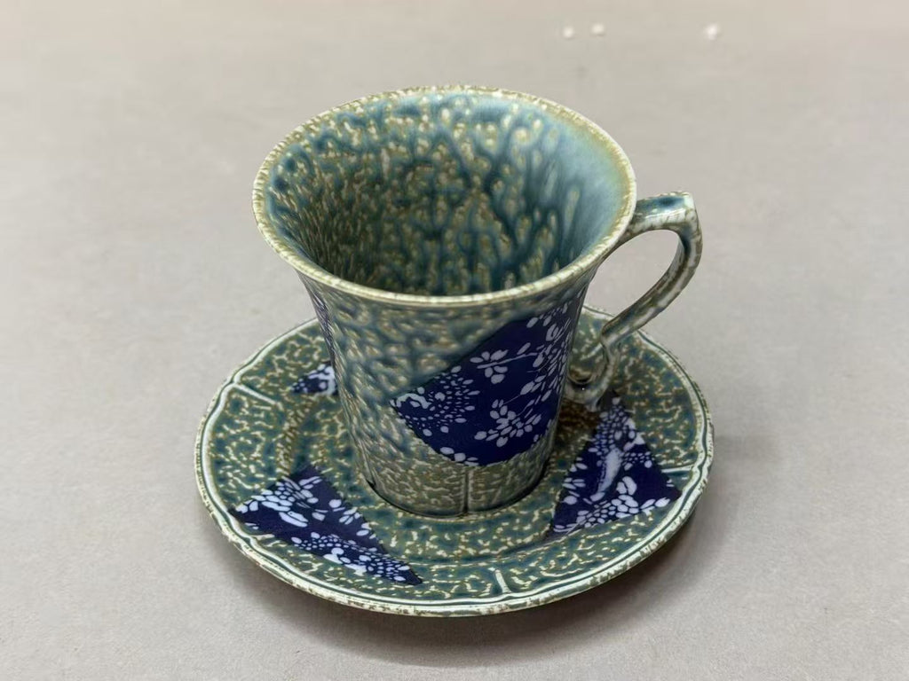 Deep Sea Coral Blue & White Cup & Saucer
