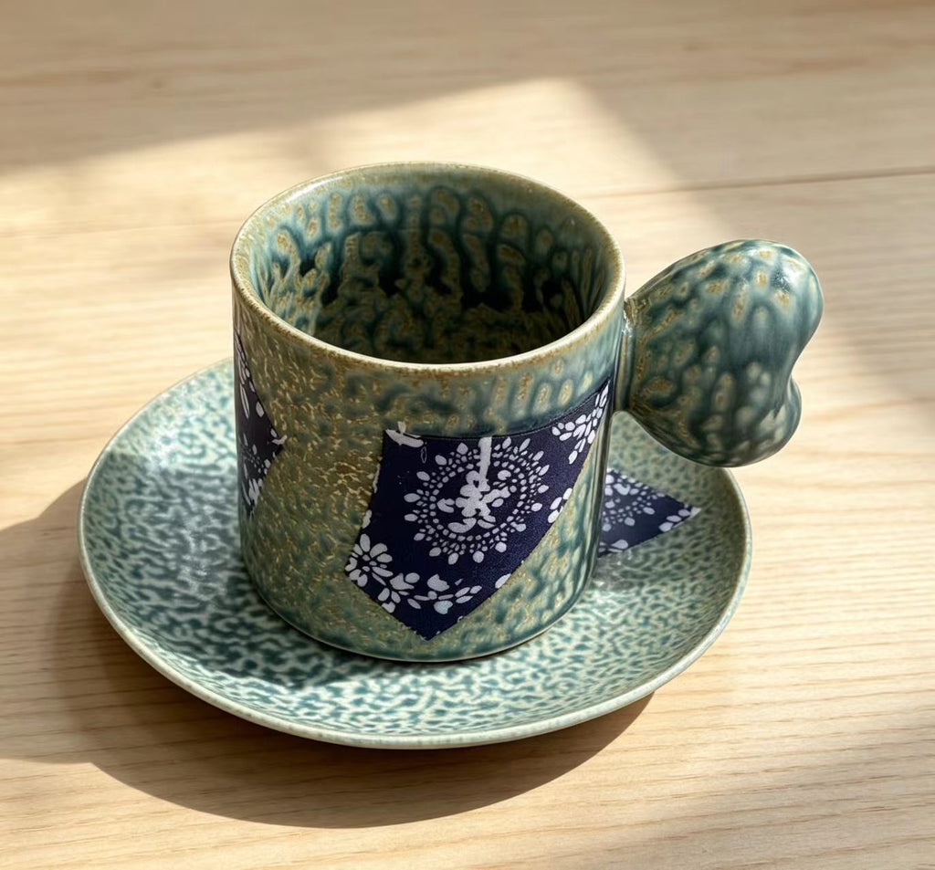 Jingdezhen Batik Forest Hand-Thrown Ceramic Mug & Saucer Set