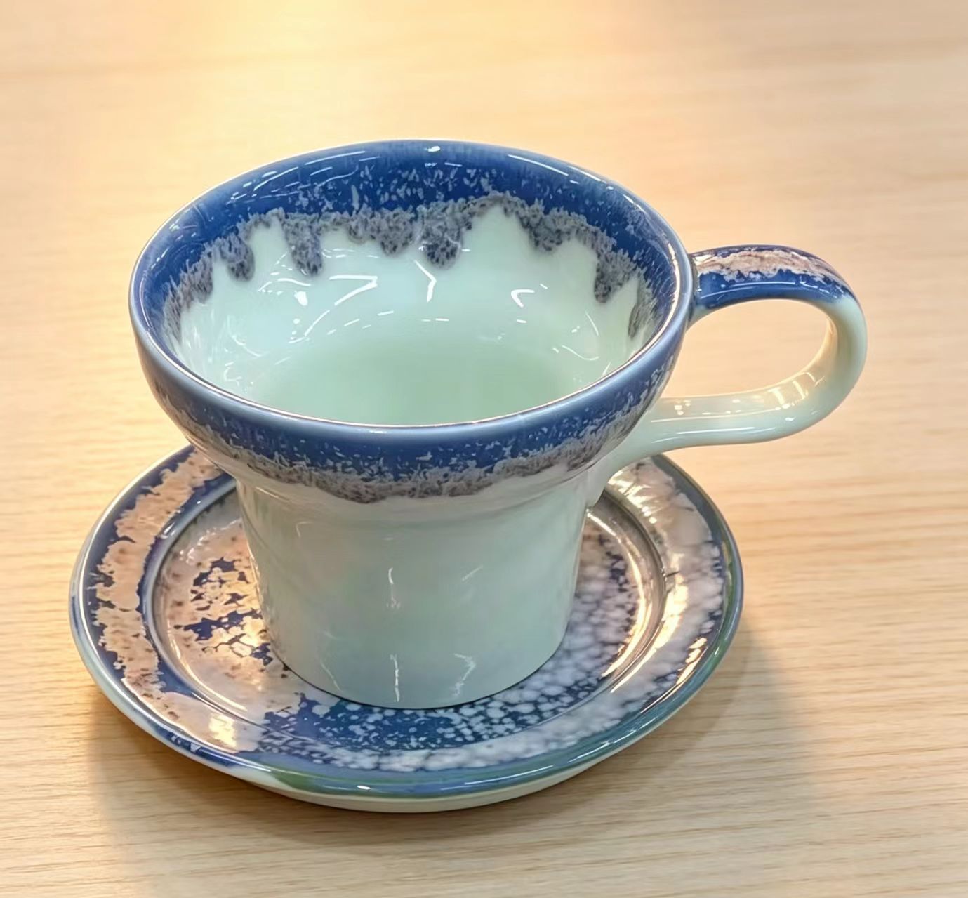 Jingdezhen Arctic Frost Hand-Thrown Ceramic Mug & Saucer Set